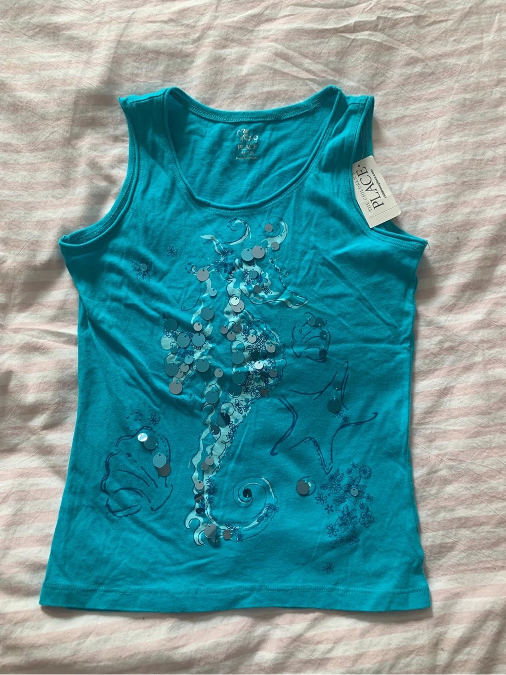 The Children's Place Teal Sequin Seahorse Tank Top